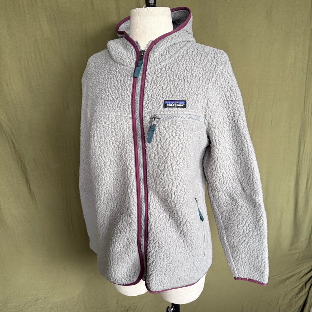 Patagonia Retro Pile Light Gray Heather Fleece Hoody Jacket